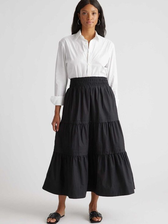 Quince Dresses & Skirts - Poplin Tiered Maxi Skirt in Black